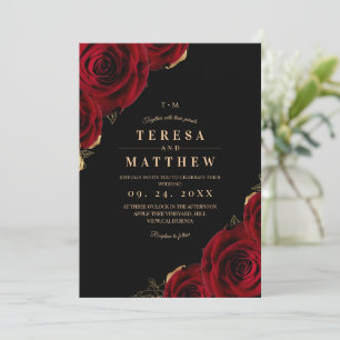Convites Casamento de Rosas Pretas e Burgundy Modernas