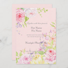 Convites Casamento de Rosas Românticos de Aquarela Rosa