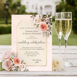 Convites Casamento de Rosas Rosa Água-marinha Chic Retro