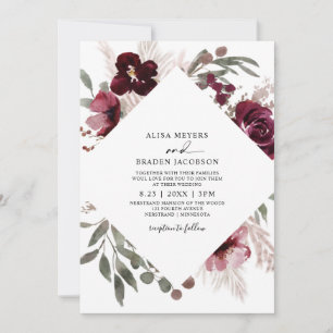 Convites Casamento de Rosas Rosa Borgonha com Grama das Pam
