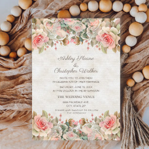 Convites Casamento de Rosas Rosa Elegante Vintage