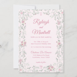 Convites Casamento de Rosas Rosa Românticas e Folhagens