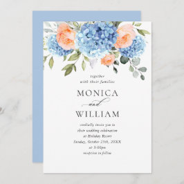 Convites Casamento de Rosas Rosa-Rosa-Blush - Hydrangea Azu
