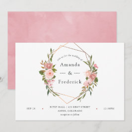 Convites Casamento de Rosas Rosa-Rosa Douradas Geométricas 