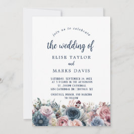 Convites Casamento de Rosas Rosa-Rosa marinho Azul