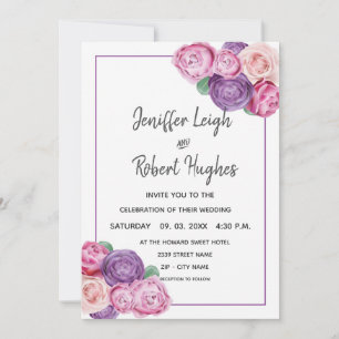 Convites Casamento de Rosas Ultra-Violet e Rosa