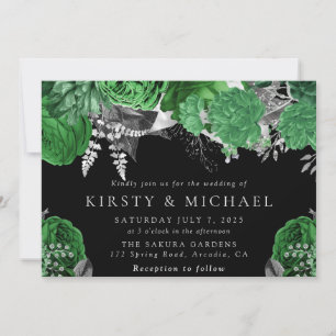 Convites Casamento de Rosas Verde e Prata em Aquarela