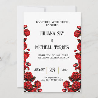 Convites Casamento de Rosas vermelhas Brancas de Neve