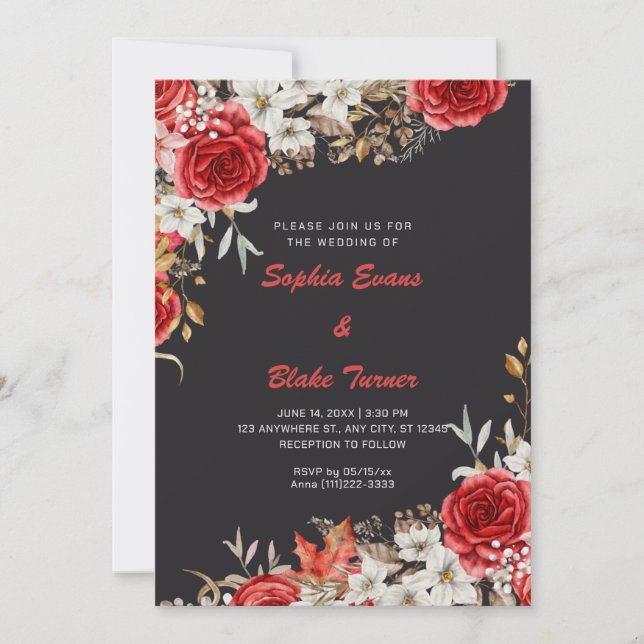 Convites Casamento de Rosas Vermelhas Country Elegantes Cin (Frente)