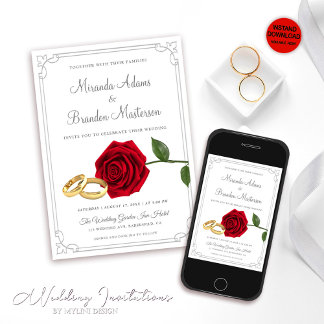 Convites Casamento de Rosas vermelhas de luxo elegante