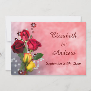 Convites Casamento de Rosas Vermelhas e Amarelas Chic