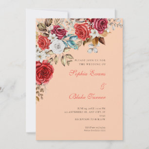 Convites Casamento de Rosas Vermelhas e Brancas Laranja Apr