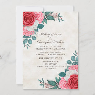 Convites Casamento de Rosas Vermelhas e Rosas Elegantes