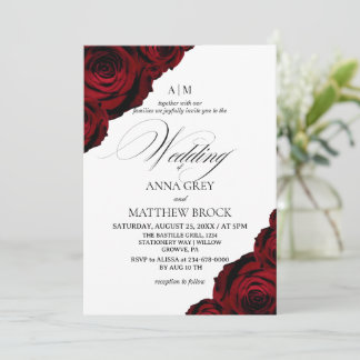 Convites Casamento de Rosas Vermelhas Românticas e Elegante