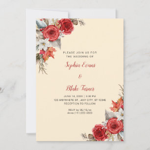 Convites Casamento de Rosas Vermelhas Rústicas Elegantes co