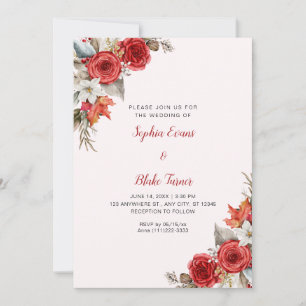 Convites Casamento de Rosas Vermelhas Rústicas Elegantes e 