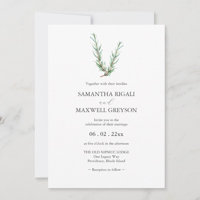 Convites Casamento de Rosemary Branch de Cores Aquáticas Bo (Frente)