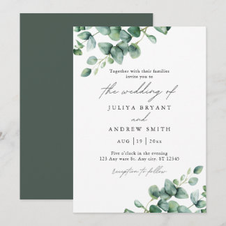 Convites Casamento de roteiro de eucalipto verde