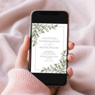 Convites Casamento de Roteiro Verde Eucalyptus Botanical