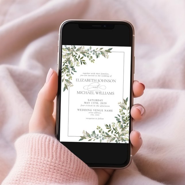 Convites Casamento de Roteiro Verde Eucalyptus Botanical (Criador carregado)