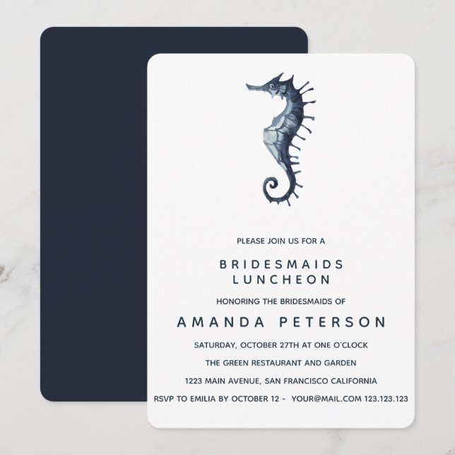 Convites Casamento de Roupa Azul das Cavalas de Cabra (Frente/Verso)