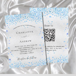 Convites Casamento de RSVP com código QR de corações azuis