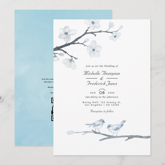 Convites Casamento de RSVP com Código QR de Flores de Cerej (Frente/Verso)