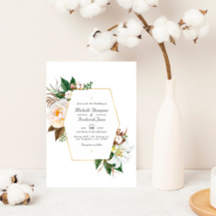 Convites Casamento de RSVP com Código QR Floral Dourado e B