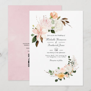 Convites Casamento de RSVP com Código QR Floral Rosa Pastel