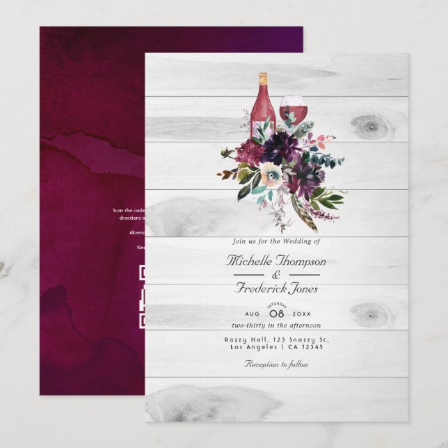 Convites Casamento de RSVP com Código QR para Degustação de (Frente/Verso)