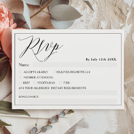 Convites Casamento de rsvp com script chic branco preto