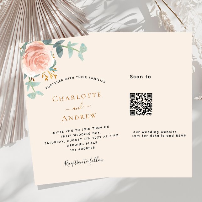 Convites Casamento de RSVP de código de QR floral de rosa b (Criador carregado)