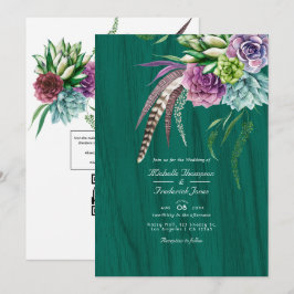 Convites Casamento de RSVP de Código QR Boêmiano Suculente 