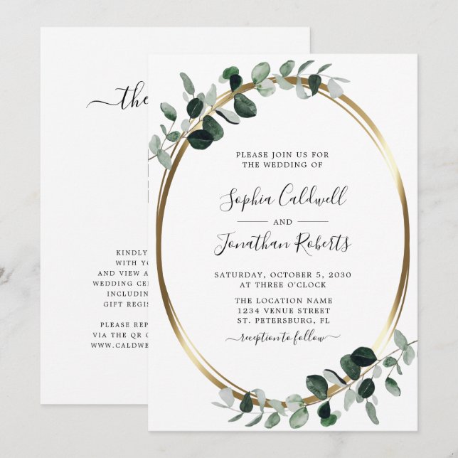 Convites Casamento de RSVP de Código QR de Eucalyptus All e (Frente/Verso)