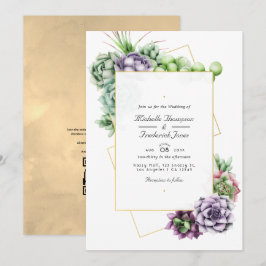 Convites Casamento de RSVP de Código QR de Suculentes Geomé