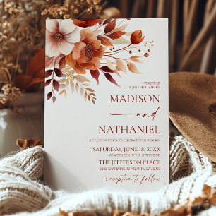 Convites Casamento de Rusty Burgundy Brown Floral Flower