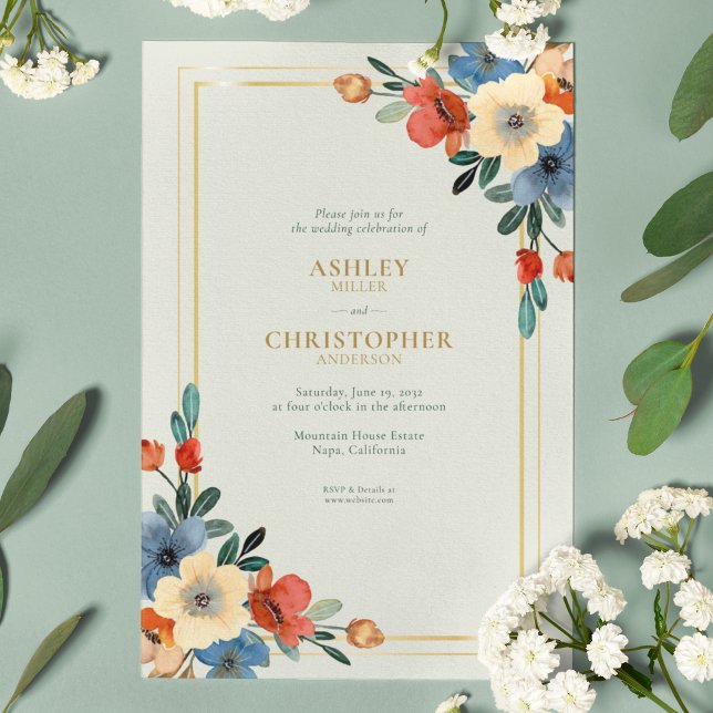 Convites Casamento de Sage All-in-One da Chic Floral Waterc (Criador carregado)