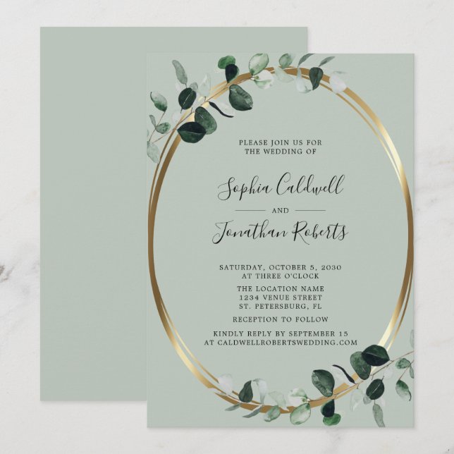 Convites Casamento de Sage do Eucalyptus All in One Website (Frente/Verso)