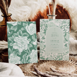 Convites Casamento de Sage Green Birds Peony Chinoiserie Ga