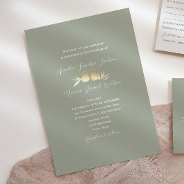 Convites Casamento de Sage Green Dourado Lovebird