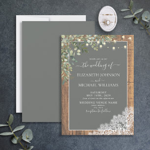 Convites Casamento de Sage Green Eucalyptus Wood Lace