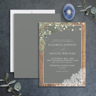 Convites Casamento de Sage Green Eucalyptus Wood Lace