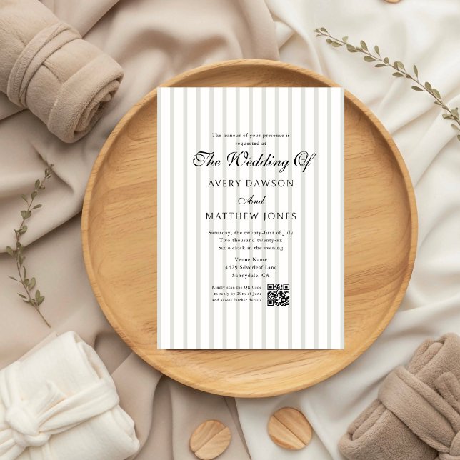 Convites Casamento de Sage Style Club Striped Country (Criador carregado)