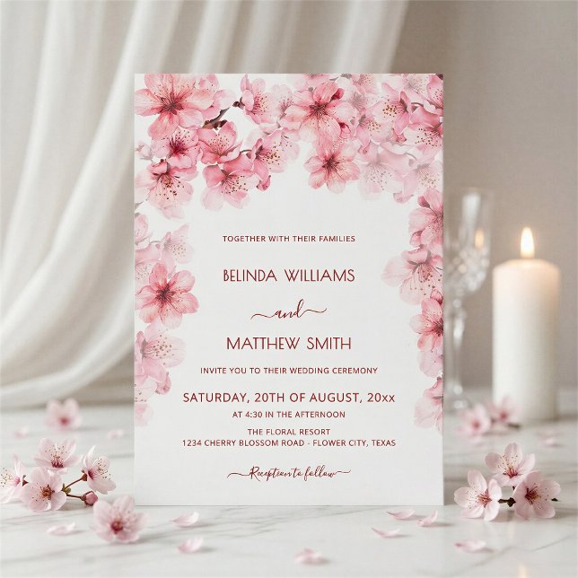 Convites Casamento de Sakura com Aquarela (Criador carregado)