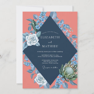 Convites Casamento de Salmão Azul-Hidrangeia Eucalipto