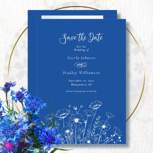 Convites Casamento de Salvar a Data Flor Silvestre Azul e B