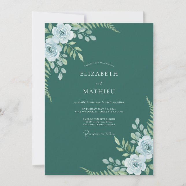 Convites Casamento de Samambaia Verde Esmeralda Luxuriante (Frente)