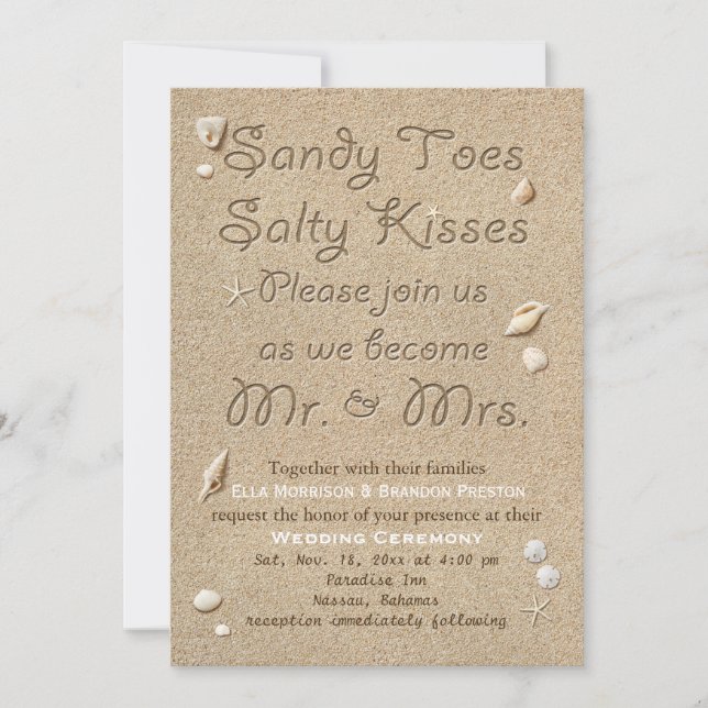 Convites Casamento de Sandy Toes Salty Kisses em White Beac (Frente)