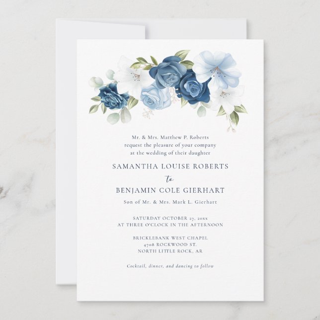 Convites Casamento de Sangue Azul com Derramagem Floral (Frente)