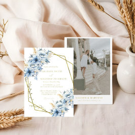 Convites Casamento de Sangue com Frame Geométrico Floral Az